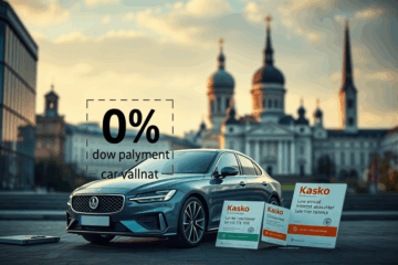 Automobilis su kredito ir draudimo dokumentais