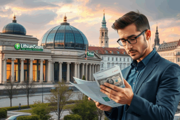 Pinigai ant stalo šalia kredito sutarties su apsauga nuo sukčiavimo piktograma